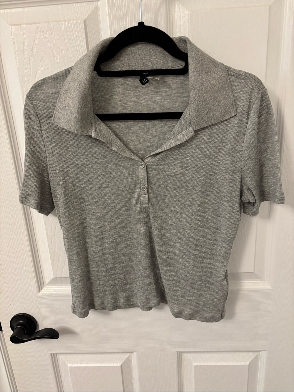 NWOT Divided Heather Gray Short Sleeve Polo Crop Top